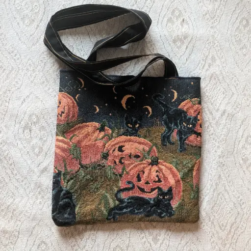 Black Cat Pumpkin Patch Tote Halloween