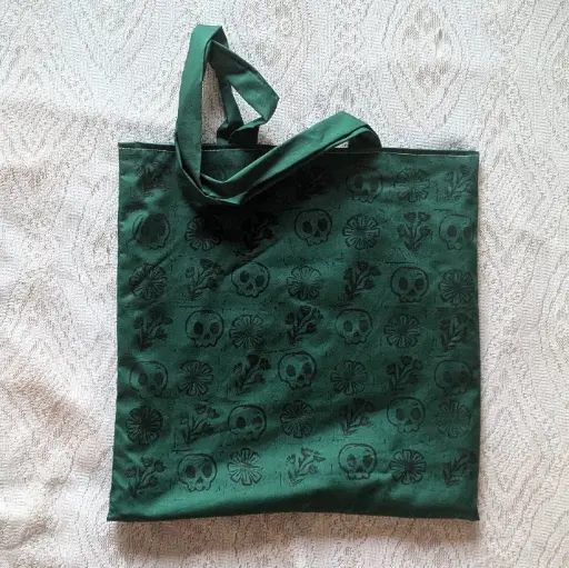 Stamped Skeleton Floral Pattern Halloween Tote